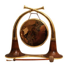 Victorian Brass Hunting Horn Dinner Gong, England, 1882