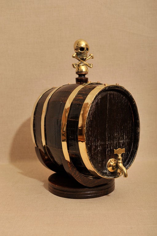 English Unusual Brass Bound Pirate Motif Rum Keg, Late 19th Century