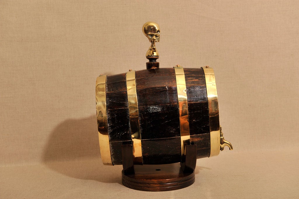 Unusual Brass Bound Pirate Motif Rum Keg, Late 19th Century 1