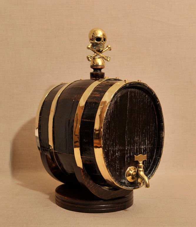 Unusual Brass Bound Pirate Motif Rum Keg, Late 19th Century 4