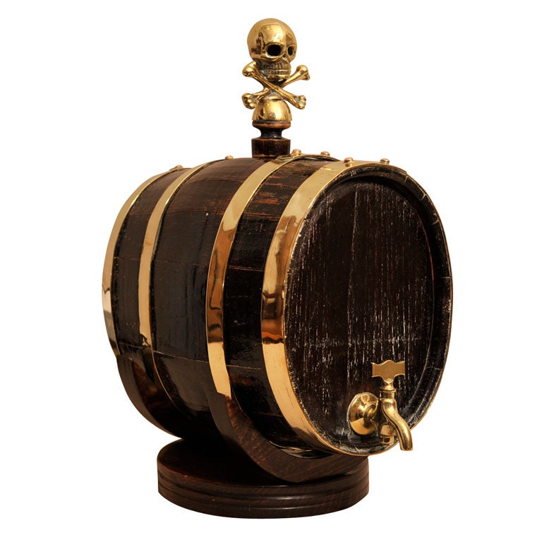 Unusual Brass Bound Pirate Motif Rum Keg, Late 19th Century