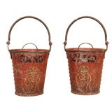 Antique Pair of Red Tole Fire Buckets/Jardinieres, England, c. 1920