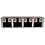 CUSTOM BLACK & WHITE GREEK KEY LACQUERED WALL-MOUNTED CREDENZA
