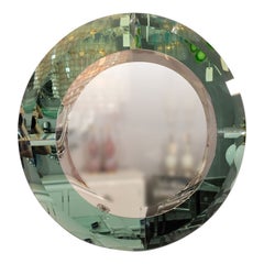 Custom Round Mirror with Green Glass Border in the Manner of Karl Springer