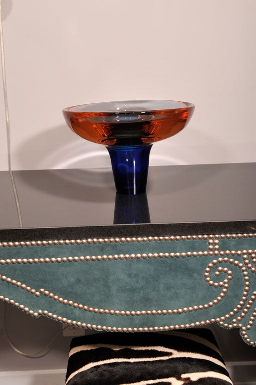 Large Cranberry and  Cobalt Blue Murano Bowl