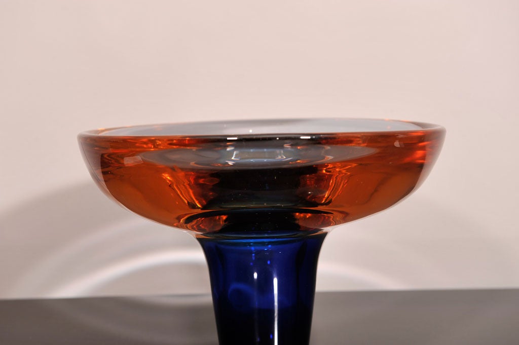 Italian LARGE CRANBERRY AND COBALT BLUE MURANO BOWL