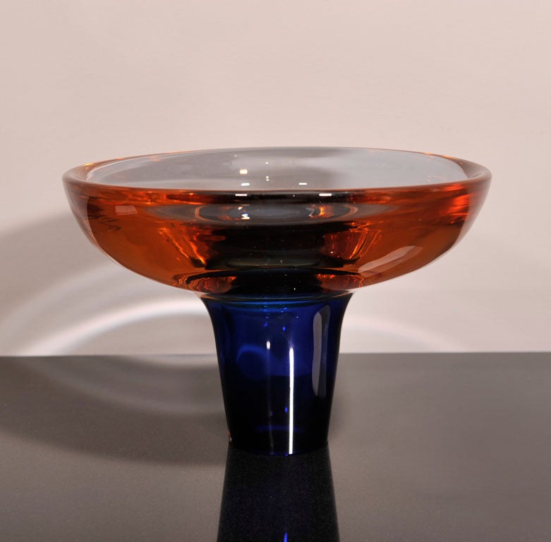 LARGE CRANBERRY AND COBALT BLUE MURANO BOWL 1