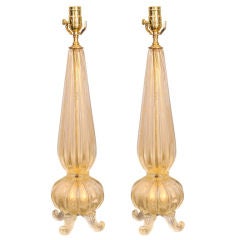 PAIR OF LARGE BAROVIER E TOSO GOLD MURANO LAMPS