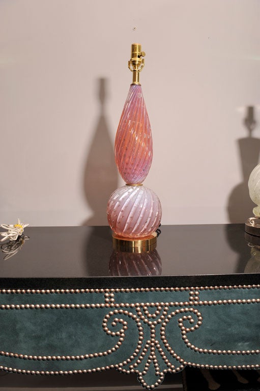 PAIR OF PINK AND GOLD MURANO LAMPS