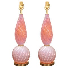 PAIR OF PINK AND GOLD MURANO LAMPS