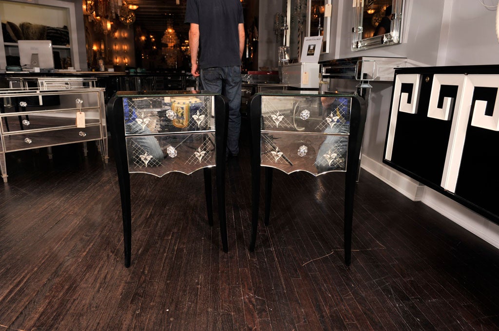 PAIR OF 1940'S FRENCH ETCHED MIRRORED COMMODES