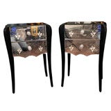 PAIR OF 1940'S FRENCH ETCHED MIRRORED COMMODES