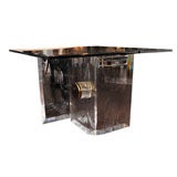 INTERLOCKING LUCITE AND BRASS TABLE BASE WITH A GLASS TOP