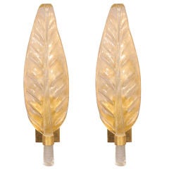 PAIR OF LARGE BAROVIER E TOSO GOLD MURANO LEAF SCONCES