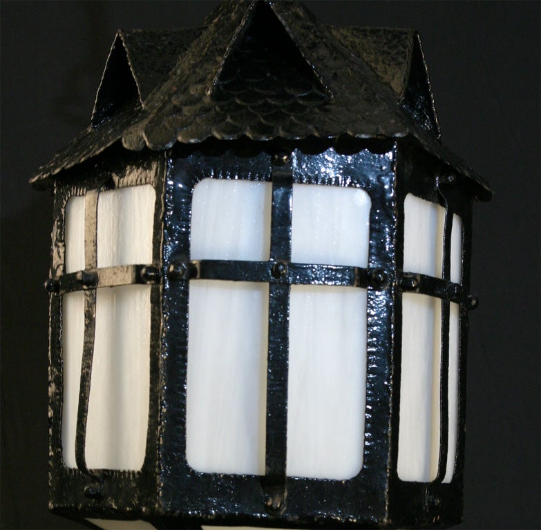 Mid-20th Century Arts & Crafts Lantern with Slag Glass For Sale