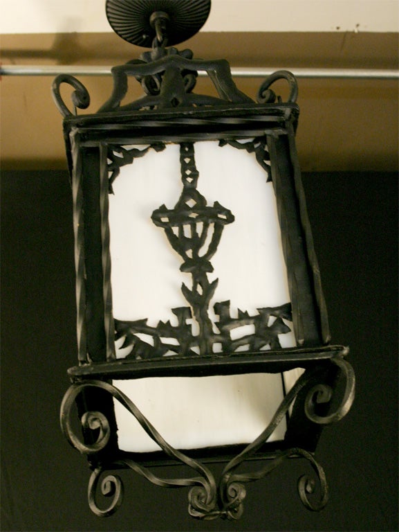 Iron and Slag Glass Lantern