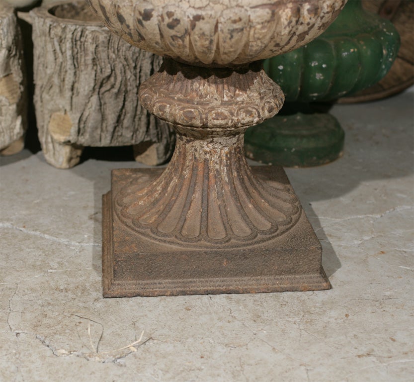 French Large Pair of Cast Iron Fluted Urns For Sale