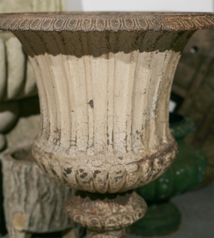 Large Pair of Cast Iron Fluted Urns In Good Condition For Sale In Mt. Kisco, NY