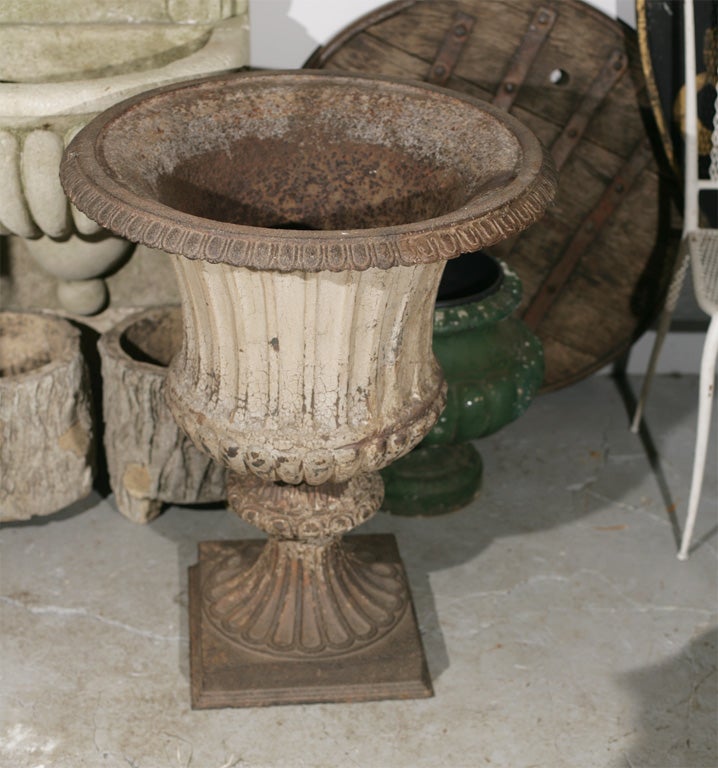 Large Pair of Cast Iron Fluted Urns For Sale 1