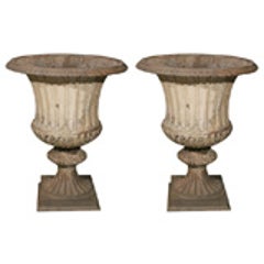 Large Pair of Cast Iron Fluted Urns 11