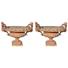 Pair of Ornate Cast Iron Garden Urns 12