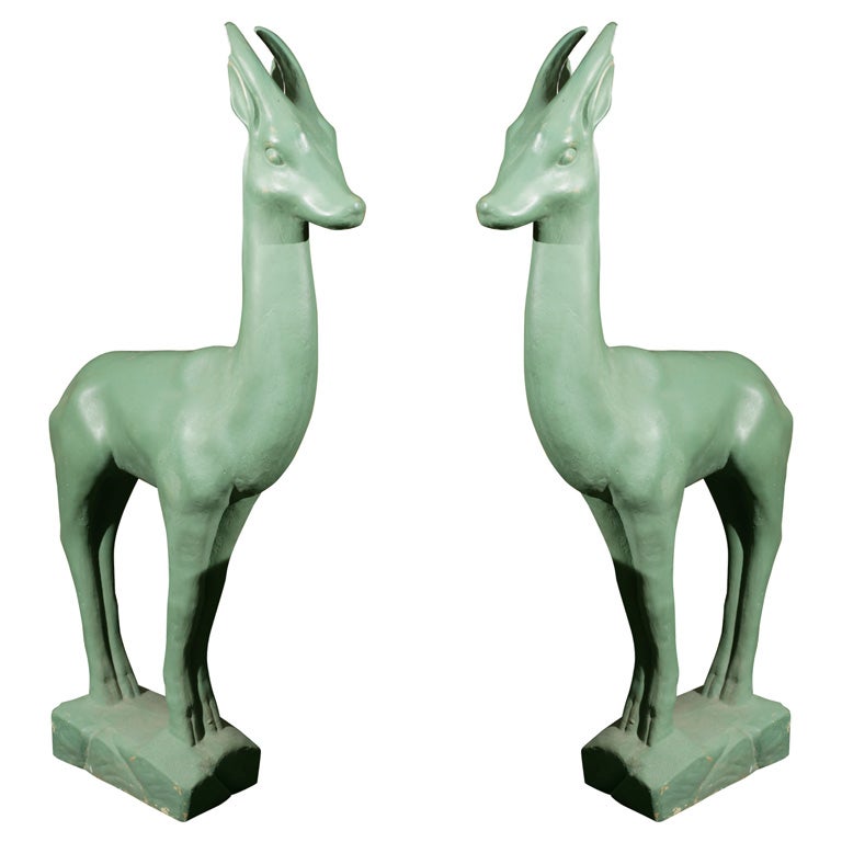 Pair of Art Deco Plaster Gazelle For Sale at 1stdibs