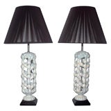 PAIR OF LARGE OPALESCENT LAMPS