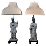 Vintage PAIR OF LARGE ASIAN FIGURINE LAMPS BY FANTONI