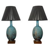 PAIR OF GRAND ROBINS EGG BLUE LAMPS BY MARBRO