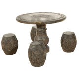 Engraved Marble Table & Stools