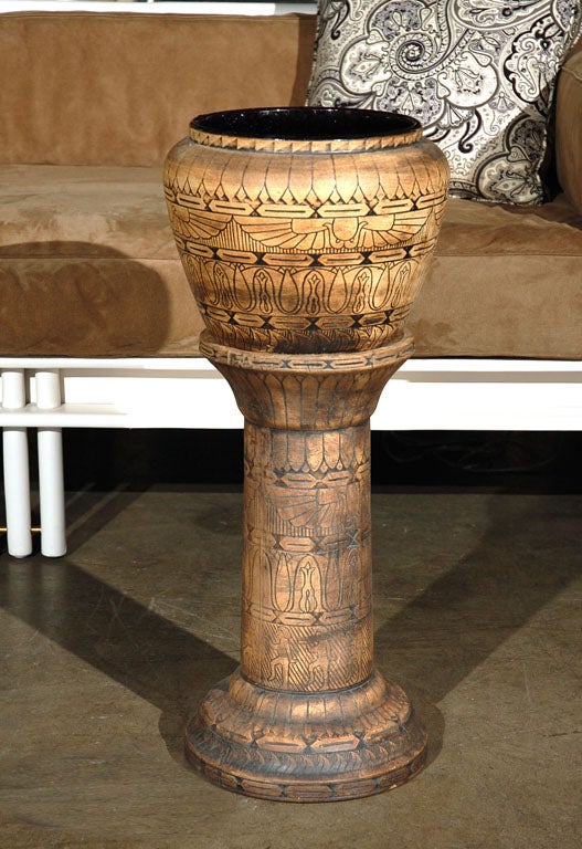 Egyptian Revival style plant stand and pot from the 1920s.