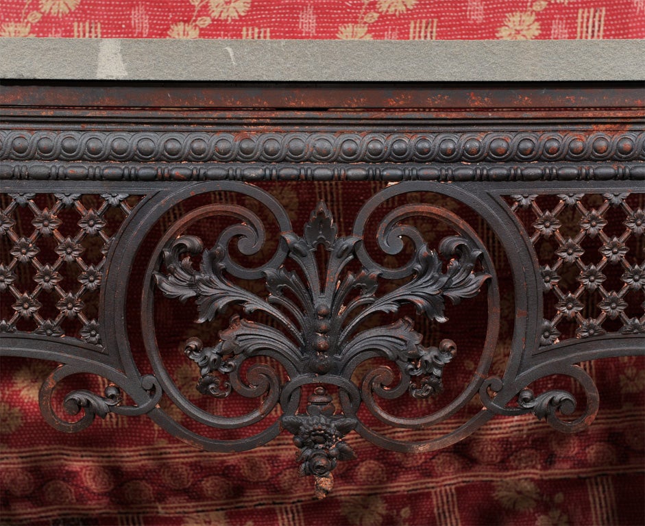 Mid-20th Century French Cast Iron Console Table with Blue Stone Top