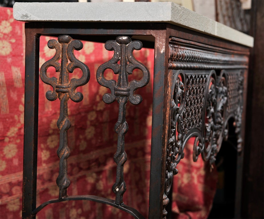 French Cast Iron Console Table with Blue Stone Top 3