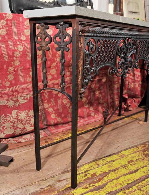 French Cast Iron Console Table with Blue Stone Top 4