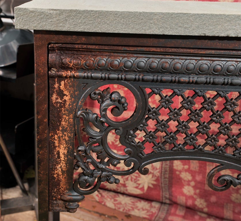 French Cast Iron Console Table with Blue Stone Top 6
