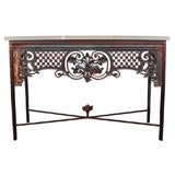 French Cast Iron Console Table with Blue Stone Top