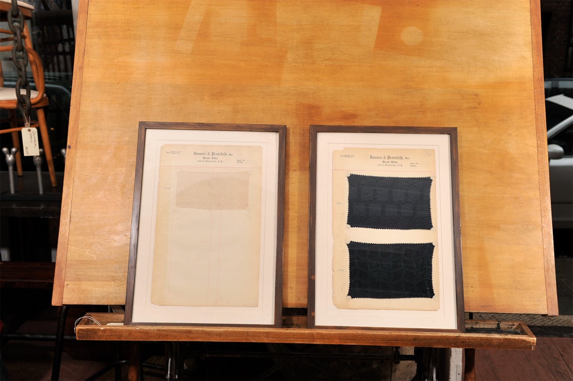 A set of four framed fabric samples set on portfolio paper with company letterhead. The fabric samples where manufactured by 