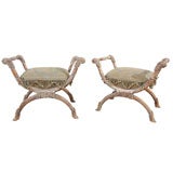 Pair of Carved Italian Painted Benches C. 1900's
