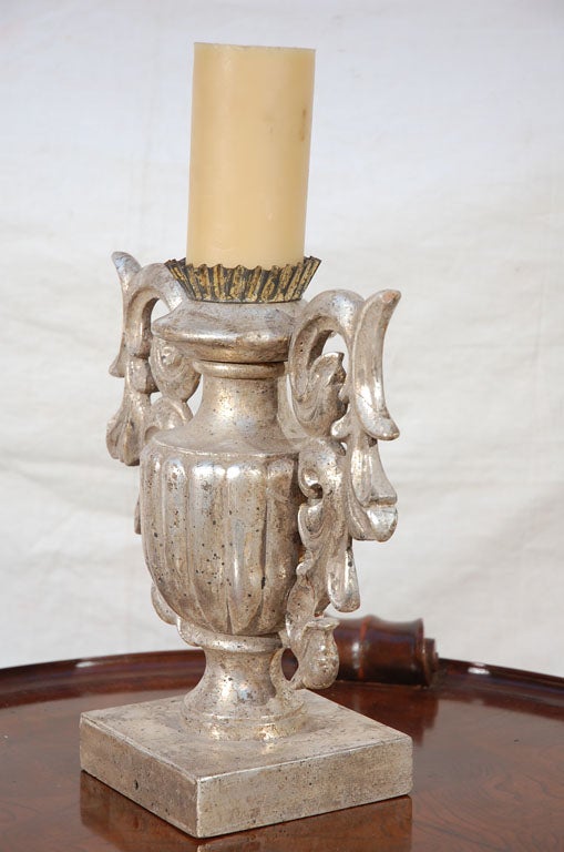 Pair of Italian Carved Wood Silver Urn/Candleholders 3