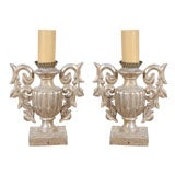 Pair of Italian Carved Wood Silver Urn/Candleholders