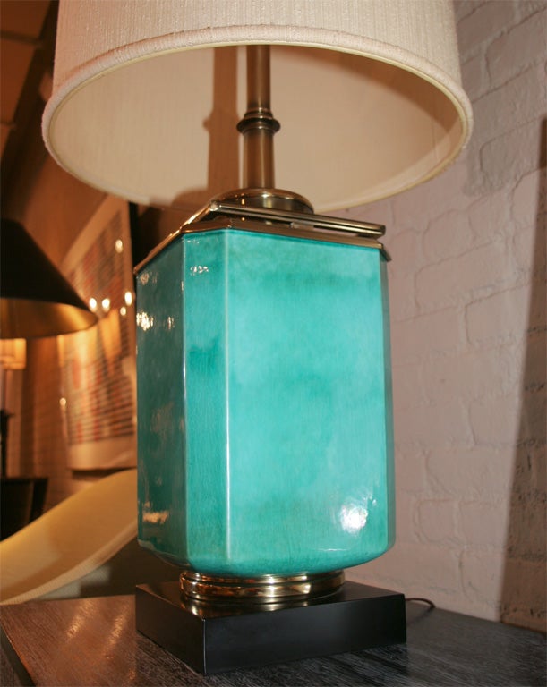 Turquoise enamel lamp In Excellent Condition In New York, NY