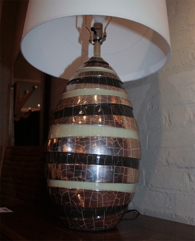 Metallic glazed ceramic lamps with spiral design