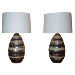 Metallic glazed ceramic lamps with spiral design