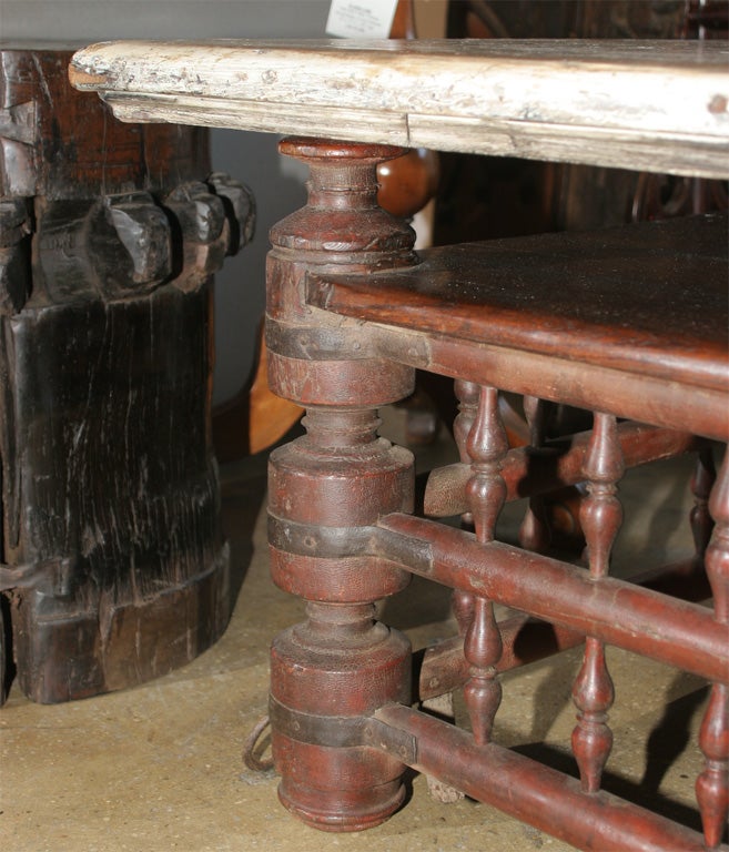 Wood Crib Coffee Table with Painted Top