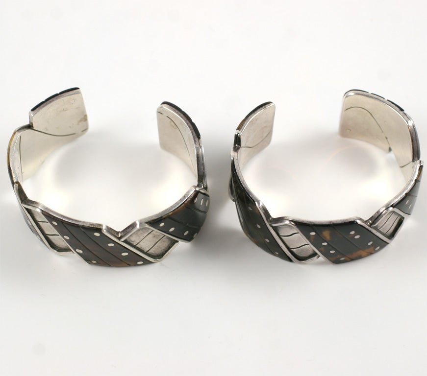 Mexican Pair of William Spratling Silver Cuff Bracelets