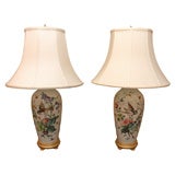 French 19th Century Hand Painted Milk Glass Vases as Lamps