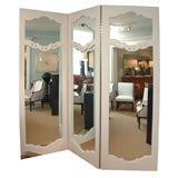 Large White-Painted Folding Screen