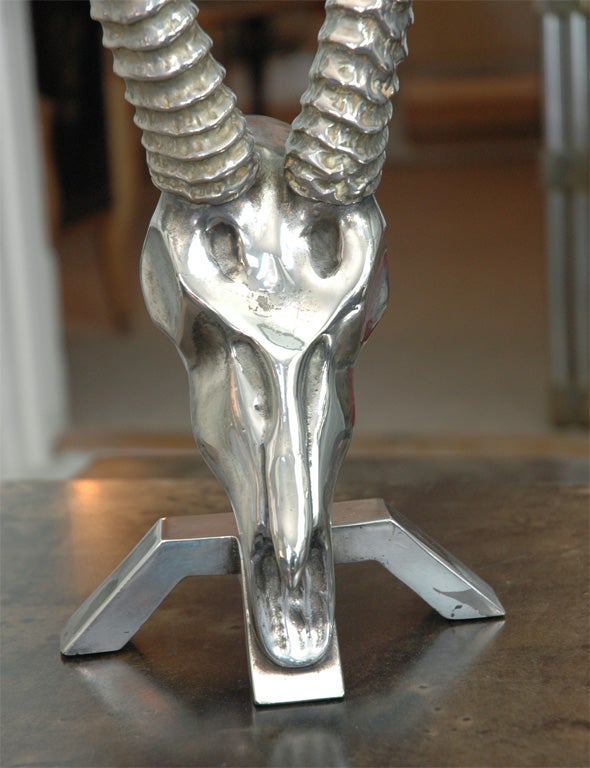 Arresting Ibex skull sculpture in silver plate over solid cast bronze; unmarked; manufactured by Fondica France