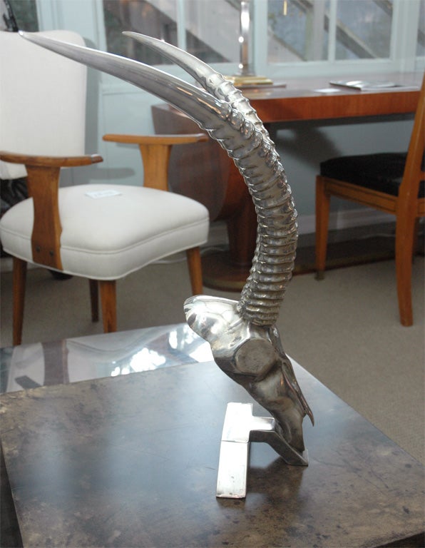 Ibex Skull Sculpture in Silvered Bronze by Dicran In Excellent Condition For Sale In New Orleans, LA
