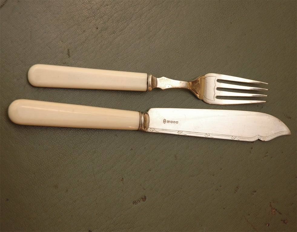 Boxed Fish Service, Silverplate with Bone Handles